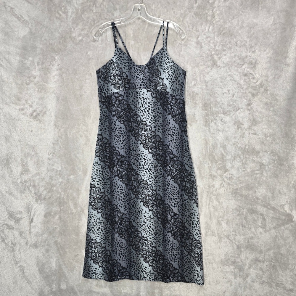 Rolling Over Dress Women M Gray Black Leopard Lace Print Maxi Y2K Goth Grunge